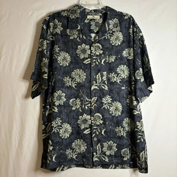 TOMMY BAHAMA Hawaiian Floral Print Short Sleeve Silk Button Up Aloha Shirt Large - Picture 1 of 14
